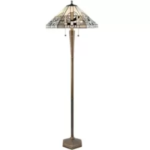 1.6m Tiffany Multi Light Floor Lamp Antique Brass & Stained Glass Shade i00023
