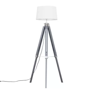 Clipper Grey Tripod Floor Lamp with White Doretta Shade