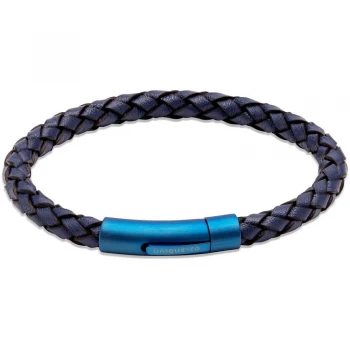 Unique Navy Blue Braided Leather & Blue IP Steel Clasp 21cm...