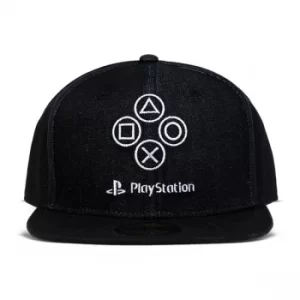 Sony Playstation Denim Symbols Snapback Baseball Cap- Black
