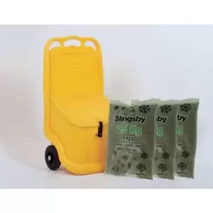 Slingsby 75L Mobile Salt and Grit Bin Kit - Yellow Mobile Salt Bin & 3 x 25kg Br