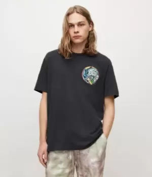 AllSaints Mens Attack Crew T-Shirt, Washed Black, Size: XL