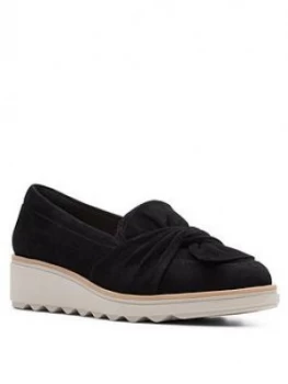 Clarks Sharon Dasher Leather Wedge Loafer - Black, Size 4, Women
