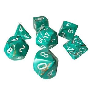 Chessex Poly 7 Dice Set: Marble Oxi-Copper With White
