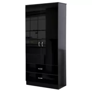 Chilton 2 Door Combination Wardrobe With 2 Drawers Black Gloss - Black