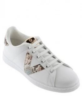 Victoria Leather Tennis Snake V Logo Trainer, Nude, Size 3, Women