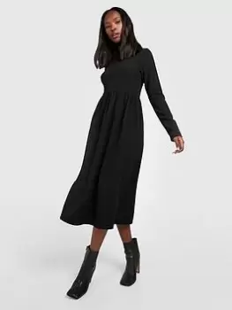 Boohoo Crinkle Rib Knit Midi Dress - Black, Size 12, Women
