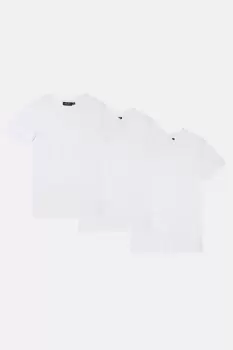 3 Pack White Muscle Fit Crew Neck T-Shirts