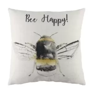 Bee Happy Printed Cushion White / 43 x 43cm / Cover Only