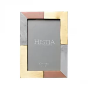 Hestia White, Grey & Pink Photo Frame & Brass Inlay 4" x 6"