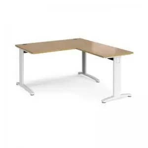 TR10 desk 1400mm x 800mm with 800mm return desk - white frame and oak