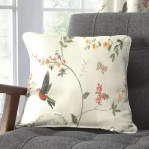 Dreams&drapes - Darnley Nature Print 100% Cotton Piped Edge Filled Cushion, Coral/Natural, 43 x 43 Cm