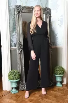 Black Long Sleeve Jumpsuit With Pockets