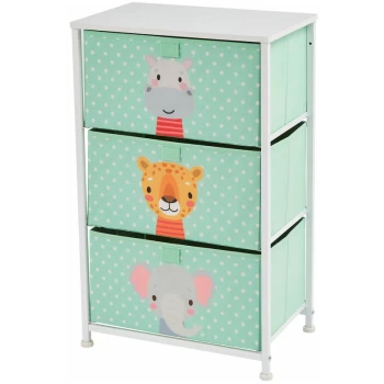 Liberty House Toys - Childrens Jungle Toy Storage Fabric Drawers Unit w/ 3 Drawers for Bedroom or Playroom - Green and White