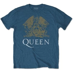 Queen - Crest Mens Small T-Shirt - Indigo Blue