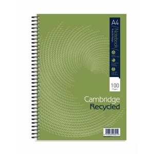 Cambridge A4 Notebook 100 Pages 70gm2 Wirebound Recycled Punched 4 Holes Perforated Ruled Margin Card Cover Pack 5