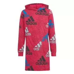 adidas Essentials Brand Love Print Hooded Dress Kids - Team Real Magenta / Almost Blu