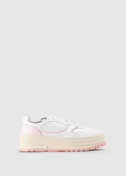 Love Moschino Womens Multilayer Platform Sneakers In White/Pink