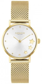 Coach Womens Perry Gold-Tone Steel Mesh Silver Dial Watch
