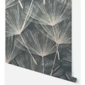 Arthouse Harmony Dandelion Charcoal and Rose Gold Wallpaper 920807 - wilko