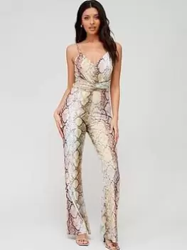 Guess Carina Twist Jumpsuit - Glam Snake Print, Multi, Size Xxl, Women