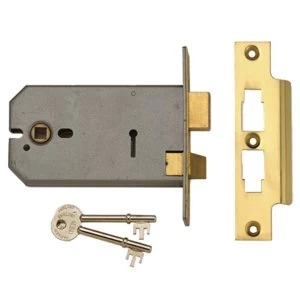 Union 2077-5 3 Lever Horizontal Mortice Lock Polished Brass 124mm
