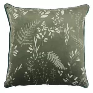 Fearne Printed Velvet Cushion Sage Green, Sage Green / 50 x 50cm / Cover Only