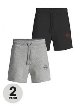 Jack & Jones 2 Pack Logo Jersey Shorts - Grey/Black, Size XL, Men