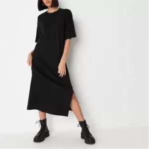 Missguided Basic Rib Midaxi Split Hem T Shirt Dress - Black