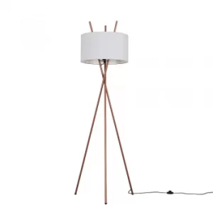 Crawford Copper Tripod Floor Lamp with XL Cool Grey Reni Shade