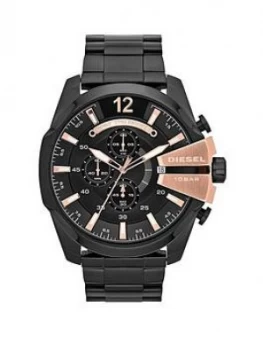 Diesel Mega Chief Chronograph Black And Rose Gold Dial With Stainless Black Ip Bracelet Mens Watch, Men