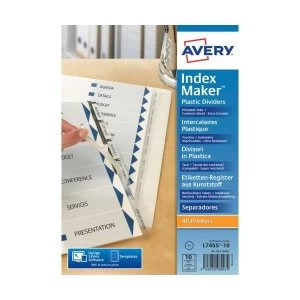 Avery IndexMaker A4 Polypropylene Dividers 10 Part Clear