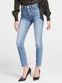 Guess 1981 Exposed Button High Rise Skinny Jeans - Blue