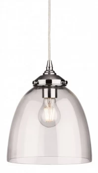 1 Light Dome Ceiling Pendant Chrome with Clear Glass, E27