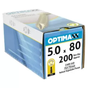 Optimaxx 5 x 80mm Torx Drive Wood Screws - Box of 200 - Yellow