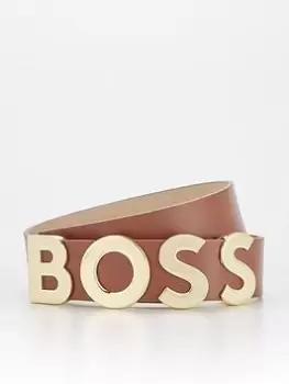 BOSS Bold Logo Leather Belt - Brown, Size 80, Women