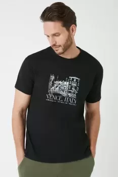 Mens Black Slim Fit Venice Print T-Shirt