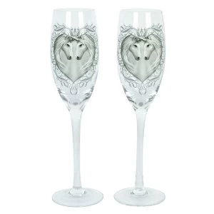 Pair of Anne Stokes Unicorn Champagne Glasses