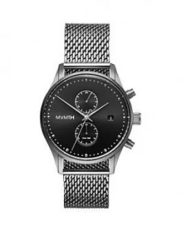 MVMT Voyager Black and Silver Detail Chronograph Dial Stainless Steel Mesh Strap Mens Watch, One Colour, Men