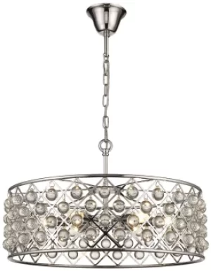 Spring 6 Light Large Ceiling Pendant Chrome, Clear with Crystals, E14