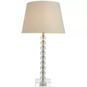 Endon Adelie & Cici Base & Shade Table Lamp Clear Crystal Glass, Bright Nickel Plate & Ivory Fabric