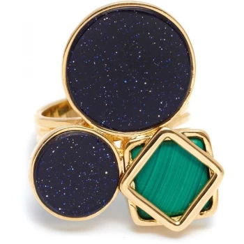 Ladies Lola Rose Gold Plated Malachite & Blue Sandstone Garbo Cluster Ring