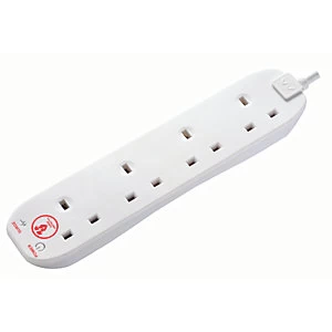 Masterplug 4 Socket Extension Lead With Surge Protection - White 2m 13A