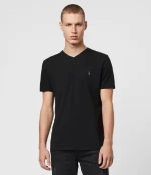 AllSaints Mens Cotton Lightweight Tonic V-Neck T-Shirt, Black, Size: L