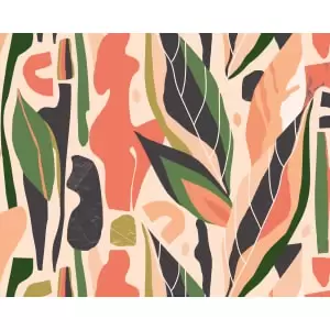 Abstract Leaf Shapes Orange Wall Mural - 3m x 2.4m
