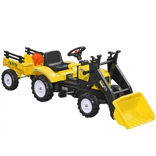 HOMCOM Pedal Go Kart Ride on Seat Excavator Trailer Dig Wheels Tyres -Yellow Yellow