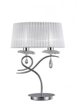Table Lamp 2 Light E27 Large with White Shade Polished Chrome, Clear Crystal