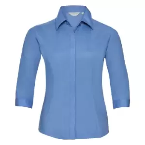 Russell Collection Ladies 3/4 Sleeve Poly-Cotton Easy Care Fitted Poplin Shirt (2XL) (Corporate Blue)