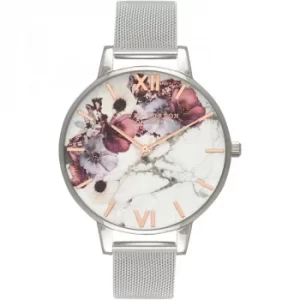 Marble Florals Silver Mesh Watch