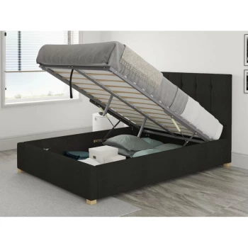 Hepburn Ottoman Upholstered Bed, Saxon Twill, Charcoal - Ottoman Bed Size Small Double (120x190)